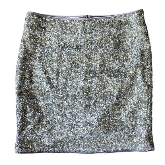 Cache Silver Sequin Skirt Size 6 Straight Pencil Party Lined Back Zipper Y2K - Picture 1 of 5